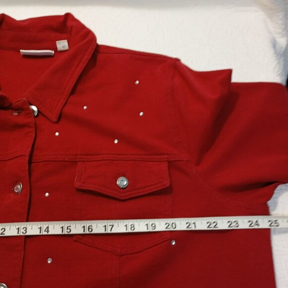 DreamJeannes Red Rhinestone Jacket Button-Up By Quacker Factory XL Womens - Picture 12 of 12